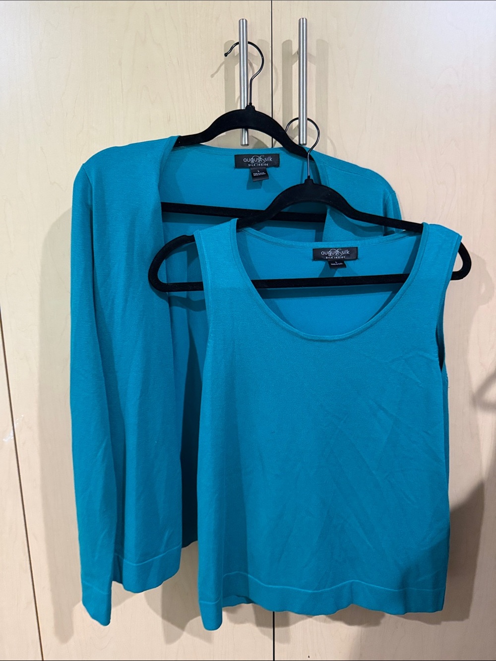 august silk Teal Tank and Matching Cardigan